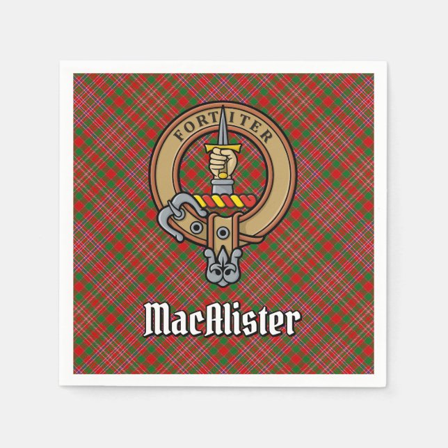 Clan MacAlister Crest over Tartan Napkin (Front)