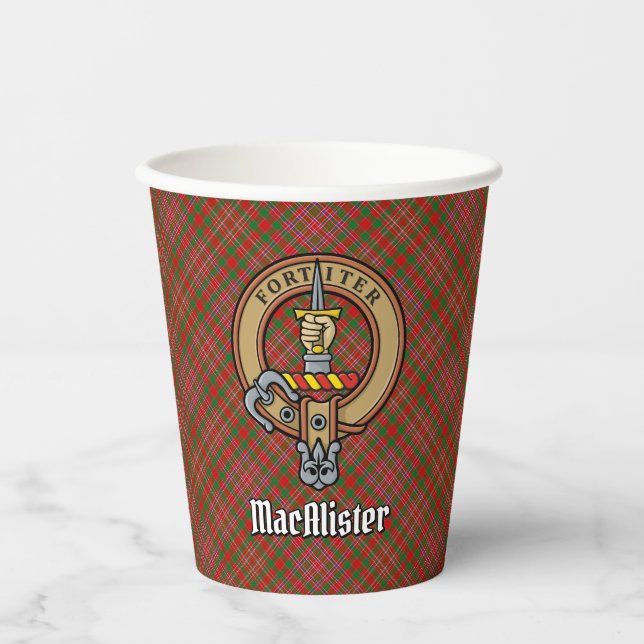 Clan MacAlister Crest over Tartan Paper Cups (Front)