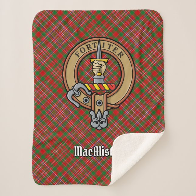 Clan MacAlister Crest over Tartan Sherpa Blanket (Front)