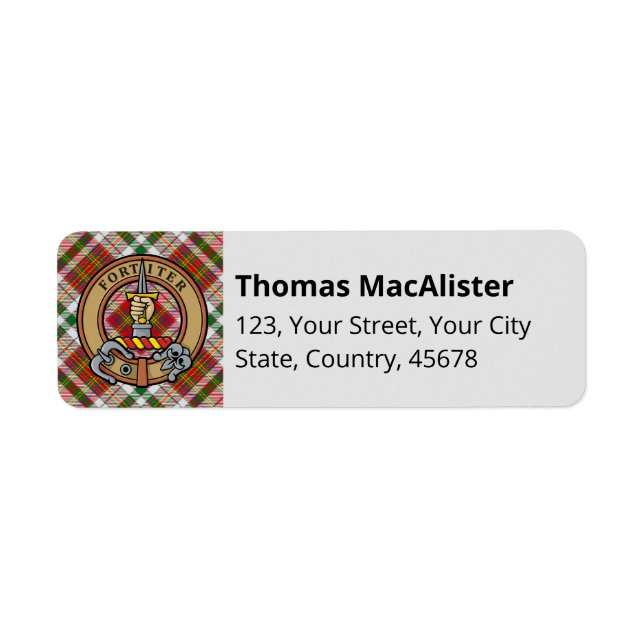Clan MacAlister Dress Tartan Label (Front)