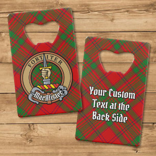 Clan MacAlister of Glenbarr Crest over Tartan Credit Card Bottle Opener
