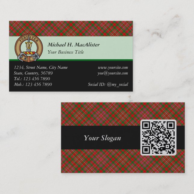 Clan MacAlister Tartan Carte de visite (Devant / Derrière)