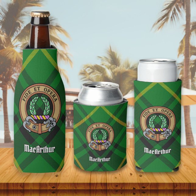 Clan MacArthur Crest over Tartan Bottle Cooler (Creator Uploaded)