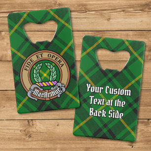 Clan MacArthur Crest over Tartan Credit Card Bottle Opener