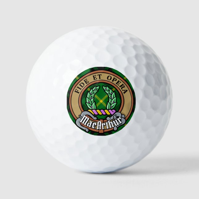 Clan MacArthur Crest over Tartan Golf Balls (Front)