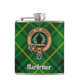 Clan MacArthur Crest over Tartan Hip Flask
