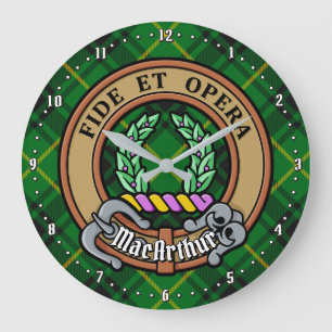 Clan MacArthur Crest over Tartan Large Clock