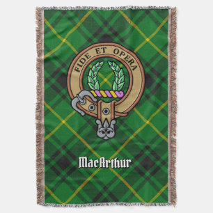 Clan MacArthur Crest over Tartan Throw Blanket
