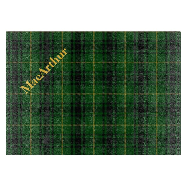 Clan MacArthur Plaid Glass Cutting Board (Front)