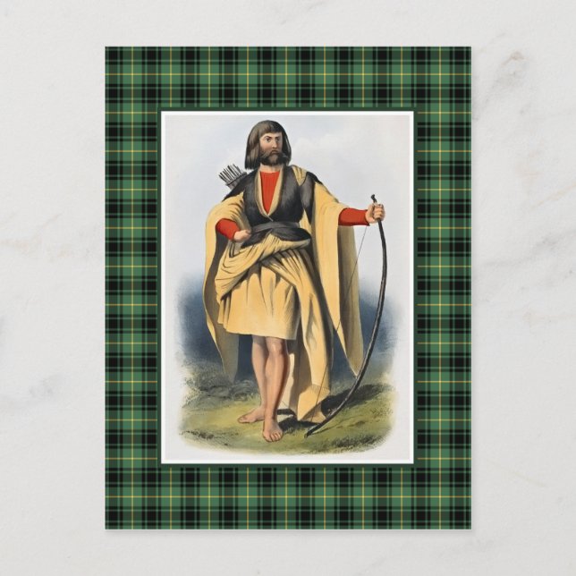 Clan MacArthur Vintage Illustration Tartan Frame Postcard (Front)