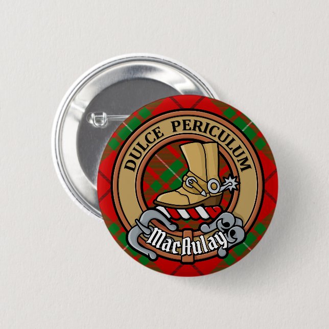 Clan MacAulay Crest over Tartan 2 Inch Round Button (Front & Back)