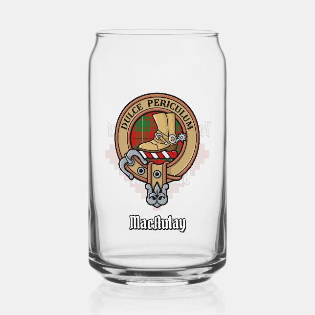 Clan MacAulay Crest over Tartan Can Glass (Front)