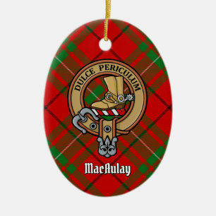 Clan MacAulay Crest over Tartan Ceramic Ornament