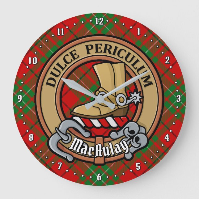 Clan MacAulay Crest over Tartan Large Clock (Front)