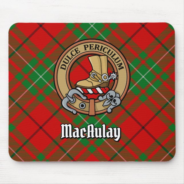 Clan MacAulay Crest over Tartan Mouse Pad (Front)