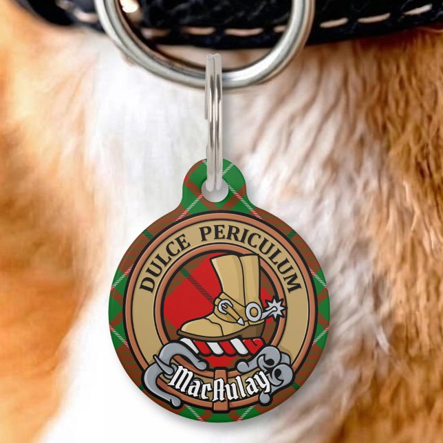 Clan MacAulay Crest over Tartan Pet Tag (Creator Uploaded)