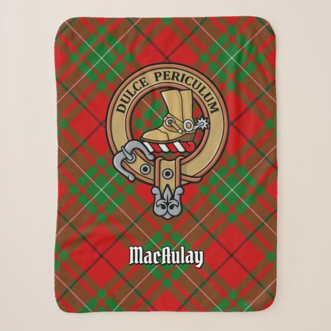 Clan MacAulay Crest over Tartan Sherpa Blanket (Front)