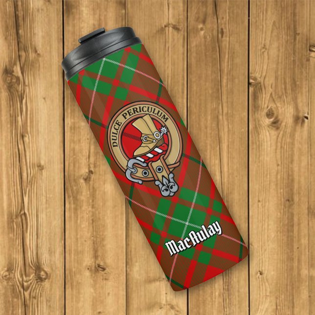 Clan MacAulay Crest over Tartan Thermal Tumbler (Creator Uploaded)