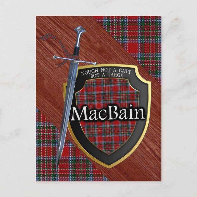 Clan MacBain Tartan Sword & Shield Postcard (Front)