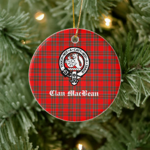 Clan MacBean Crest Badge & Tartan Ceramic Ornament