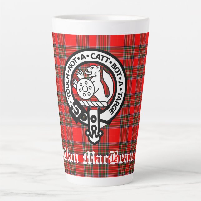 Clan MacBean Crest Badge & Tartan Latte Mug (Front)