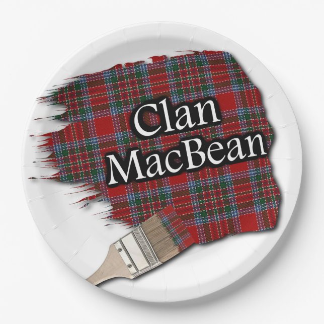 Clan MacBean Scottish Tartan Paint Brush Paper Plate (Front)