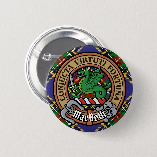 Clan MacBeth Crest over Tartan 2 Inch Round Button (Front & Back)