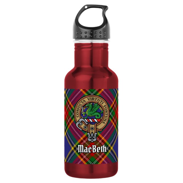 Clan MacBeth Crest over Tartan 532 Ml Water Bottle (Front)