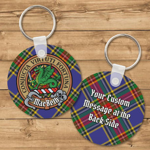Clan MacBeth Crest over Tartan Keychain