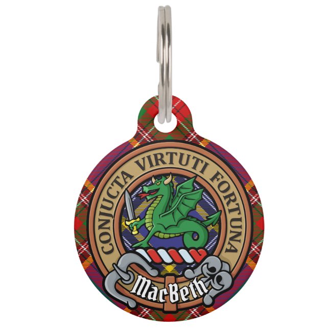 Clan MacBeth Crest over Tartan Pet Tag (Front)