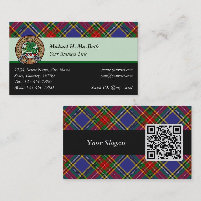 Clan MacBeth Tartan Carte de visite (Devant / Derrière)