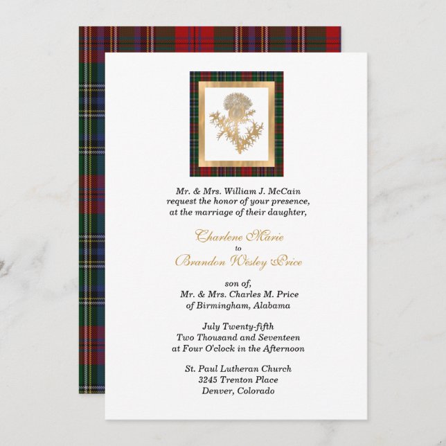Clan MacClain Thistle Tartan Wedding Invitation (Front/Back)
