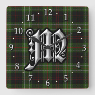 Clan MacDiarmid Letter M Monogram Dress Tartan Square Wall Clock