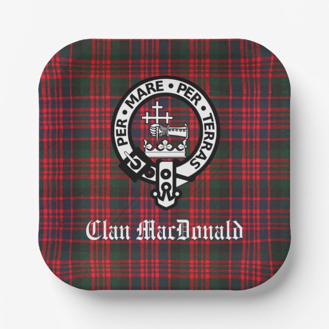 Clan MacDonald Crest & Modern Tartan  Paper Plate (Front)