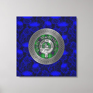 Clan MacDonald Crest & Tartan Knot on Thistle Canvas Print