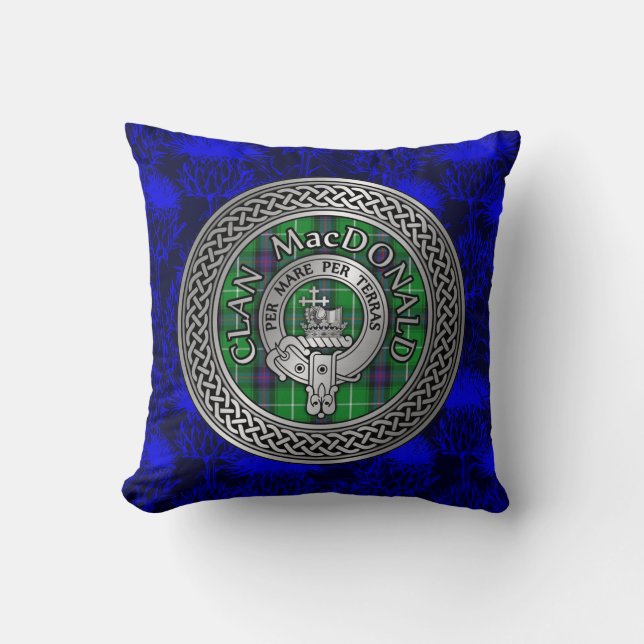 Clan MacDonald Crest & Tartan Knot Throw Pillow (Front)