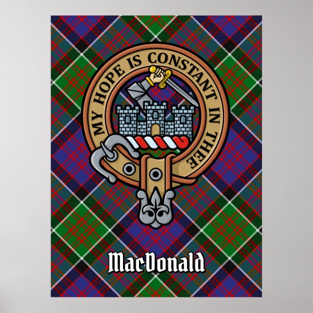 Clan MacDonald of Clanranald Crest over Tartan Poster (Front)