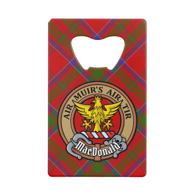 Clan MacDonald of Keppoch Crest over Tartan Credit Card Bottle Opener (Front)
