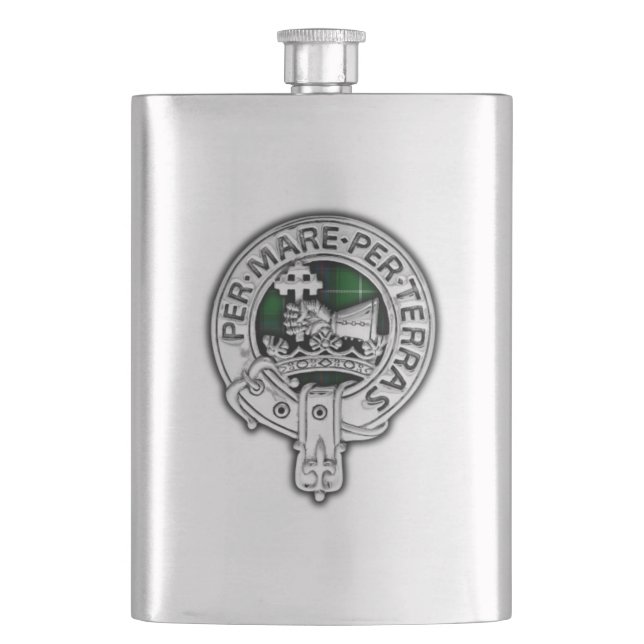 Clan MacDonald of the Isles Crest & Tartan Hip Flask (Front)