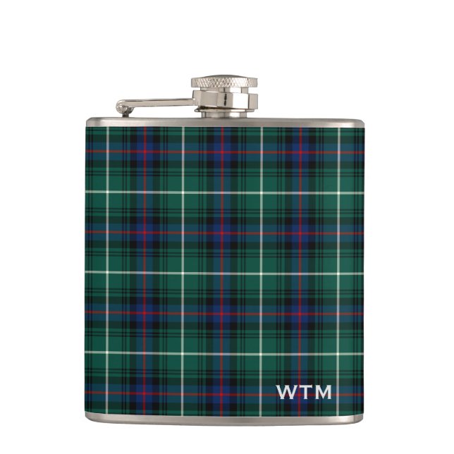Clan MacDonald of the Isles Tartan Monogram Hip Flask (Front)