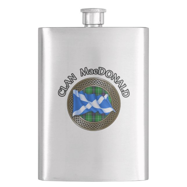 Clan MacDonald Tartan & Flag Hip Flask (Front)