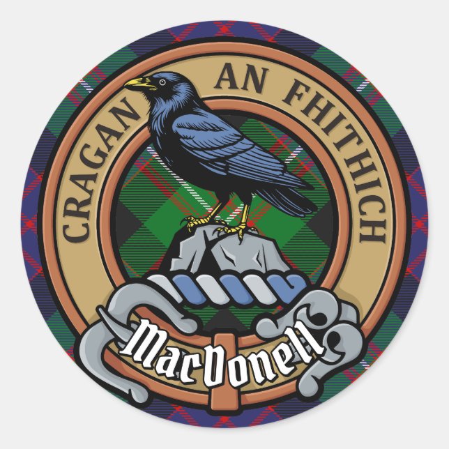 Clan MacDonell of Glengarry Crest over Tartan Classic Round Sticker (Front)