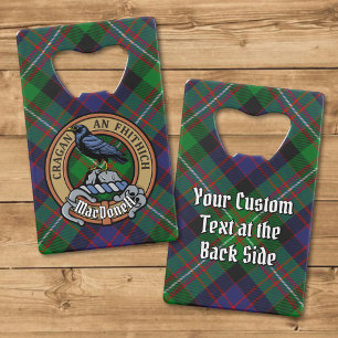 Clan MacDonell of Glengarry Crest over Tartan Credit Card Bottle Opener