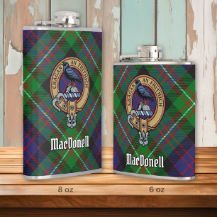 Clan MacDonell of Glengarry Crest over Tartan Hip Flask