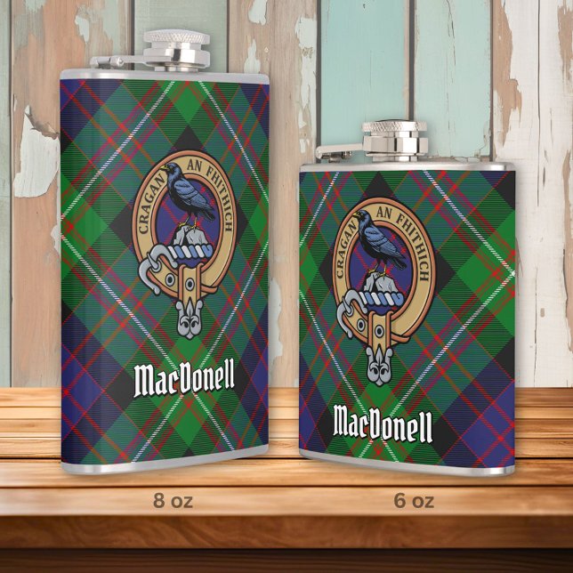 Clan MacDonell of Glengarry Crest over Tartan Hip Flask (Creator Uploaded)