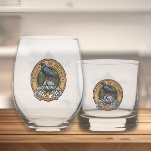 Clan MacDonell of Glengarry Crest over Tartan Whiskey Glass