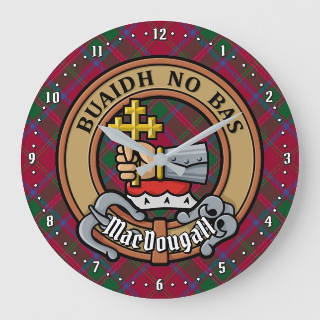 Clan MacDougall Crest over Tartan Large Clock (Front)