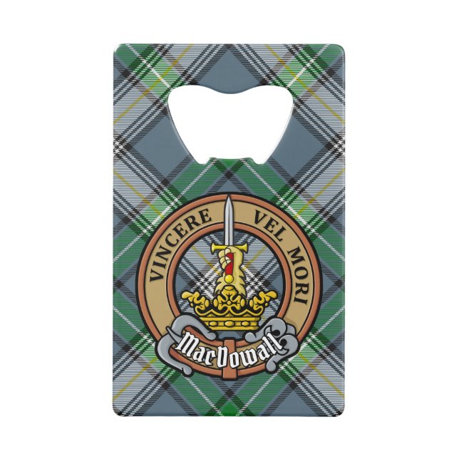 Clan MacDowall Crest over Tartan Credit Card Bottle Opener (Front)