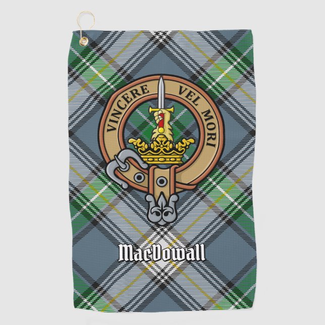 Clan MacDowall Crest over Tartan Golf Towel (Front)