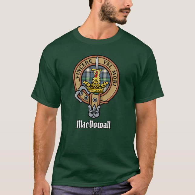 Clan MacDowall Crest over Tartan T-Shirt (Front)